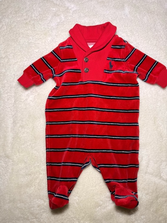 Ralph Lauren Other - Ralph Lauren Baby Boy's Striped French Rib Coverall Red velour size NB